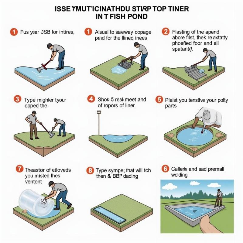 Công nhân đang khéo léo trải và hàn nối các tấm bạt lót hồ tôm HDPE, đảm bảo sự kín khít và chắc chắn cho ao nuôi